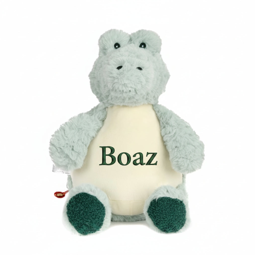 Alligator knuffel zacht pluche geborduurd met naam – voorkant