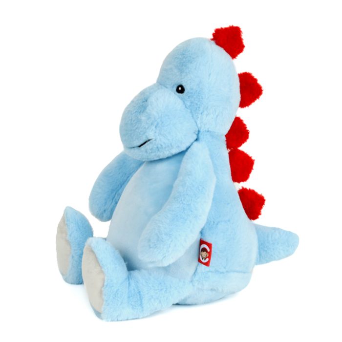 Blauwe baby dino met rode stekels, zijkant