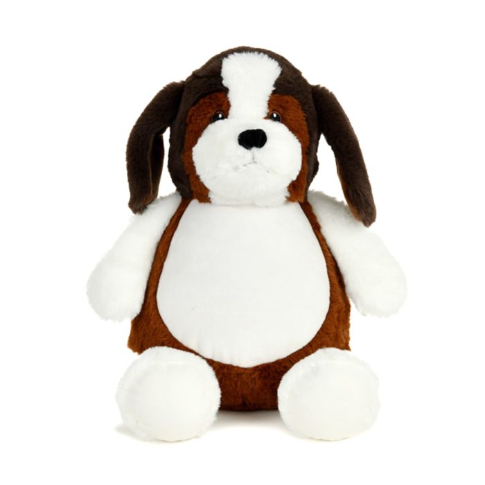 Gepersonaliseerde geboorteknuffel beagle wit-bruin – knuffel met naam en geboortedatum borduren
