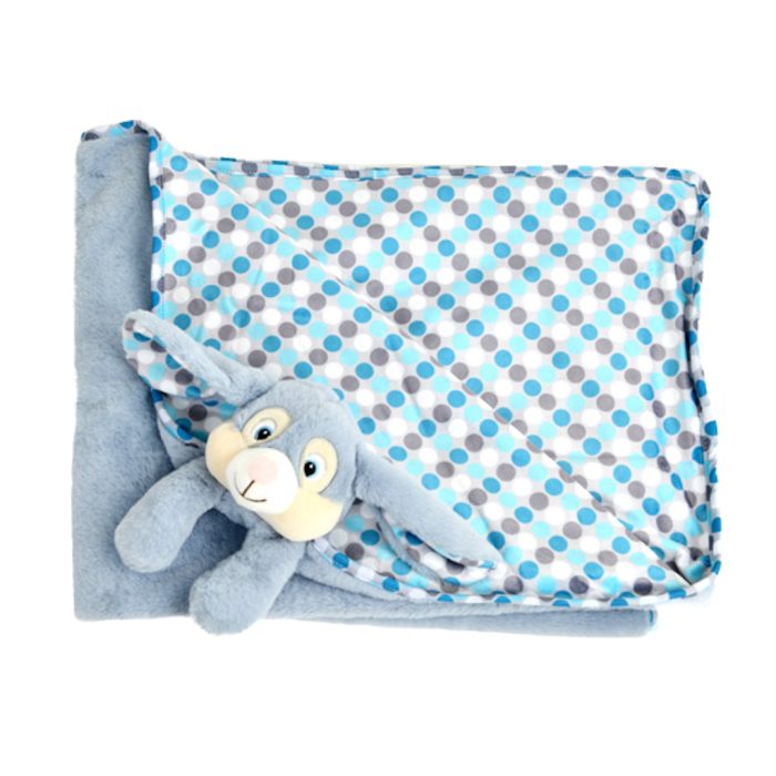Knuffeldeken blauw konijn zacht pluche – detail onderkant