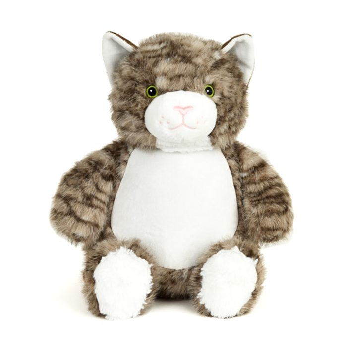 Geboorteknuffel pluche kat geborduurd met naam – voorkant