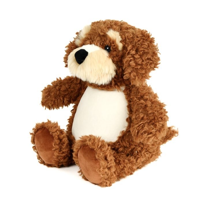 Geboorteknuffel cockapoo zijkant met ritssluiting – kraamcadeau met naam borduren