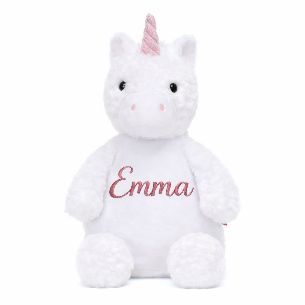 Unicorn knuffel zacht pluche geborduurd met naam – voorkant