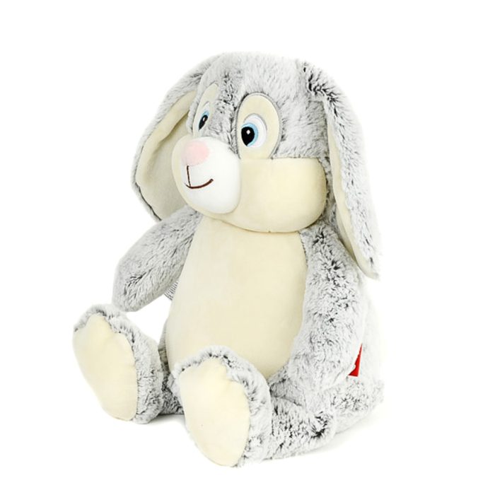 Geboorteknuffel grijs konijn zijkant – knuffel met naam borduren