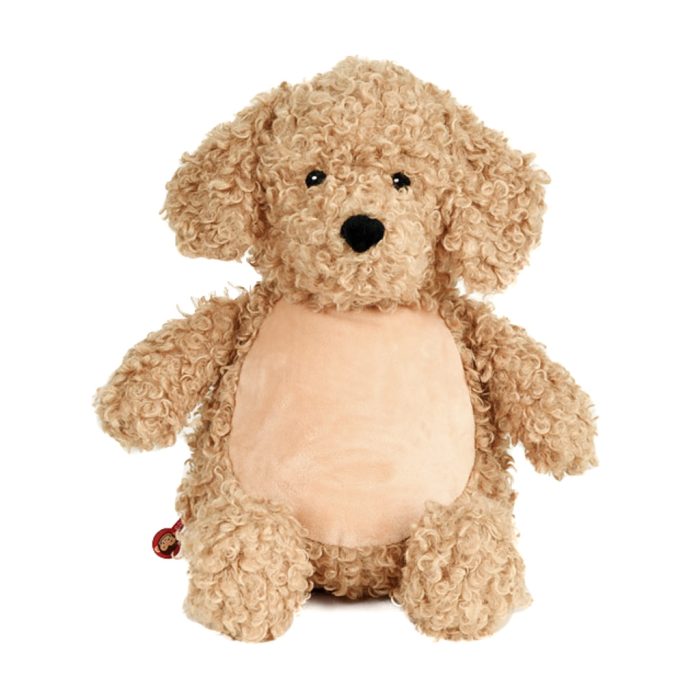 Geboorteknuffel labradoodle zacht pluche geborduurd met naam – voorkant