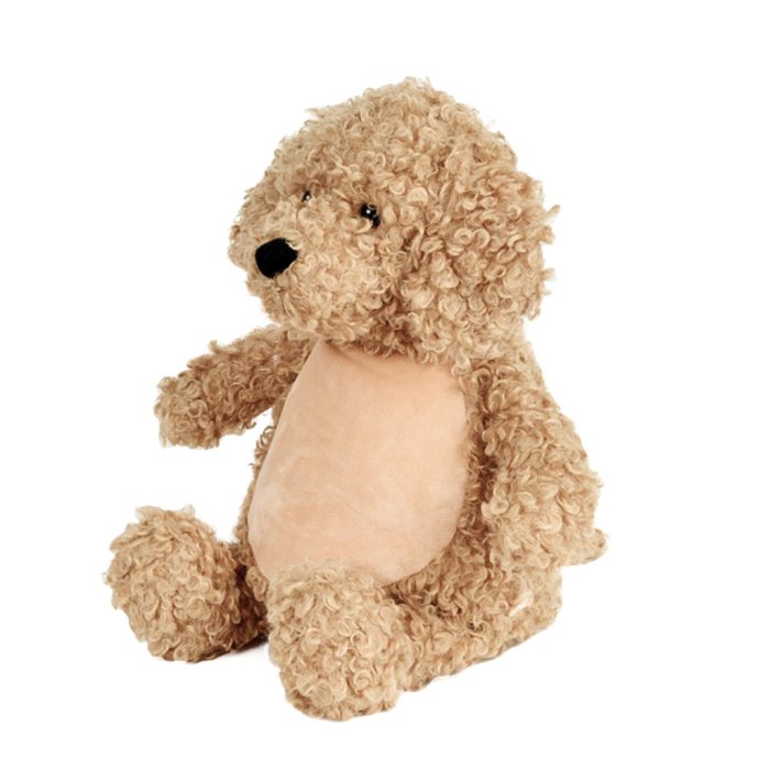 Geboorteknuffel labradoodle zacht pluche geborduurd met naam – zijkant