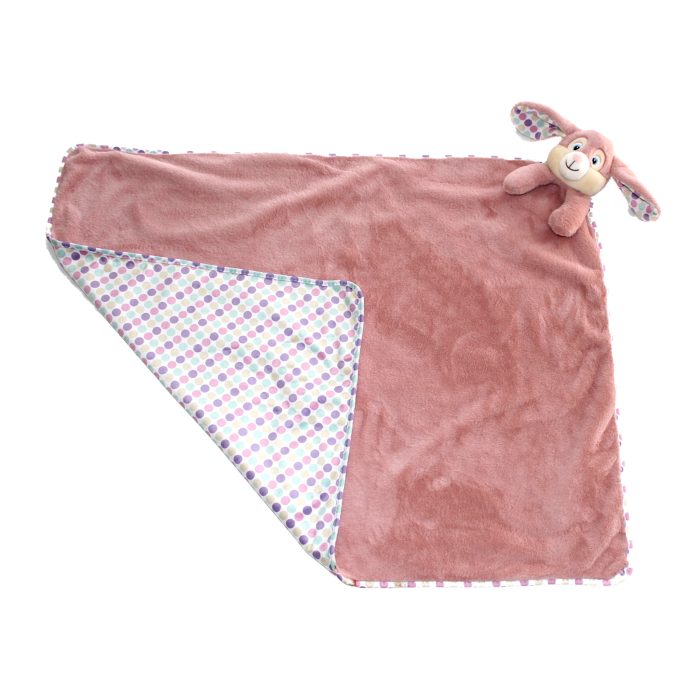 Knuffeldeken roze konijn zacht pluche – voorkant en achterkant