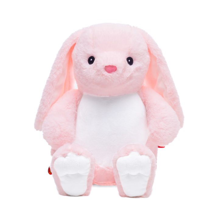 Roze konijn knuffel met geborduurd naam, gepersonaliseerd kraamcadeau