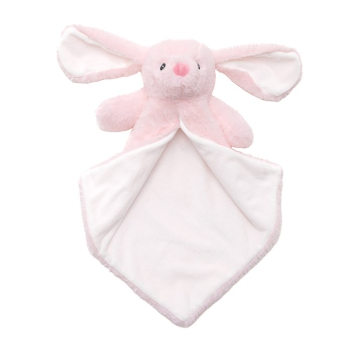 Knuffeldoekje roze konijn zacht pluche – open